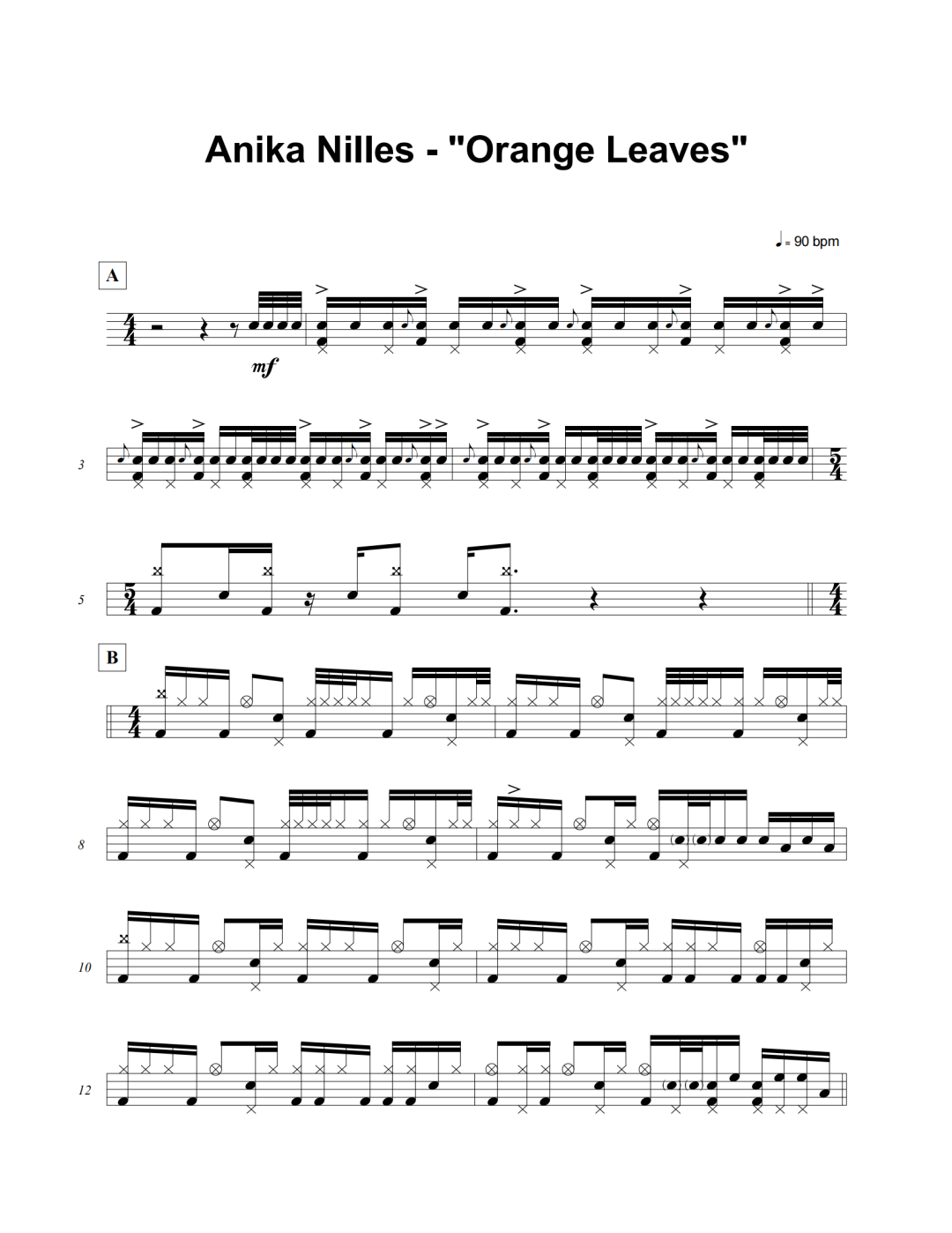 Anika Nille《Orange Leaves》鼓谱 - 架子鼓谱