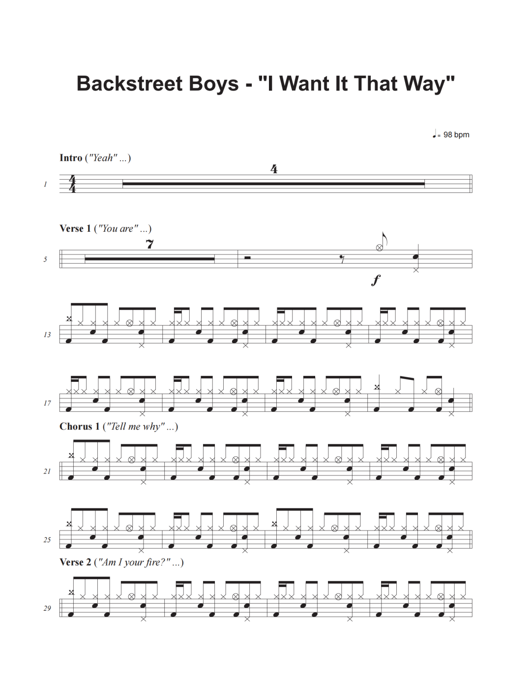 Backstreet Boys《I Want It That Way》鼓谱 - 架子鼓谱